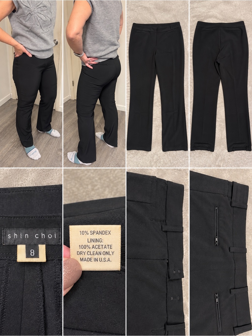 Shin Choi Black Stretch Dress Pants Size 8 Tailored Straight Leg